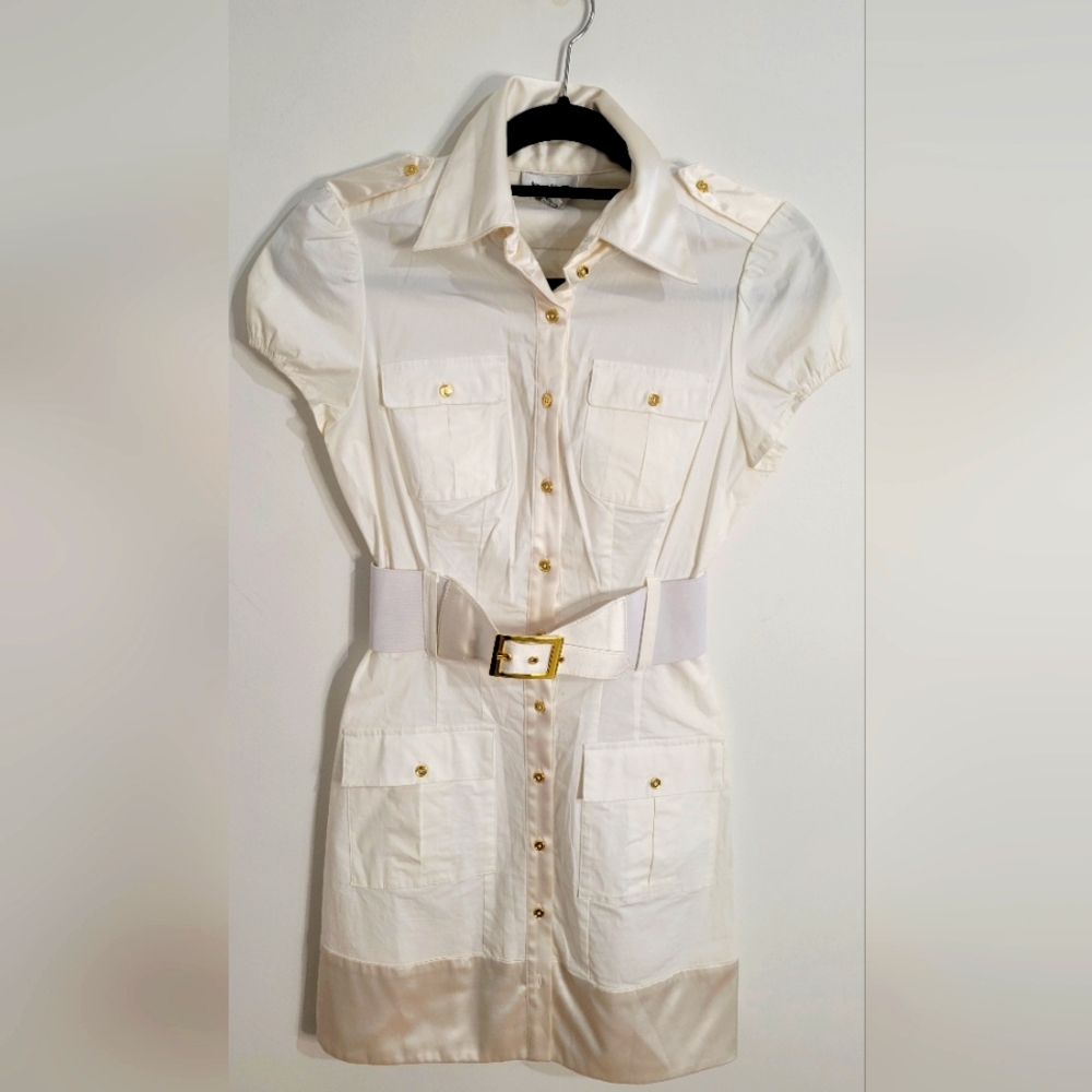 bebe White Safari Button-Up Dress, Size Small